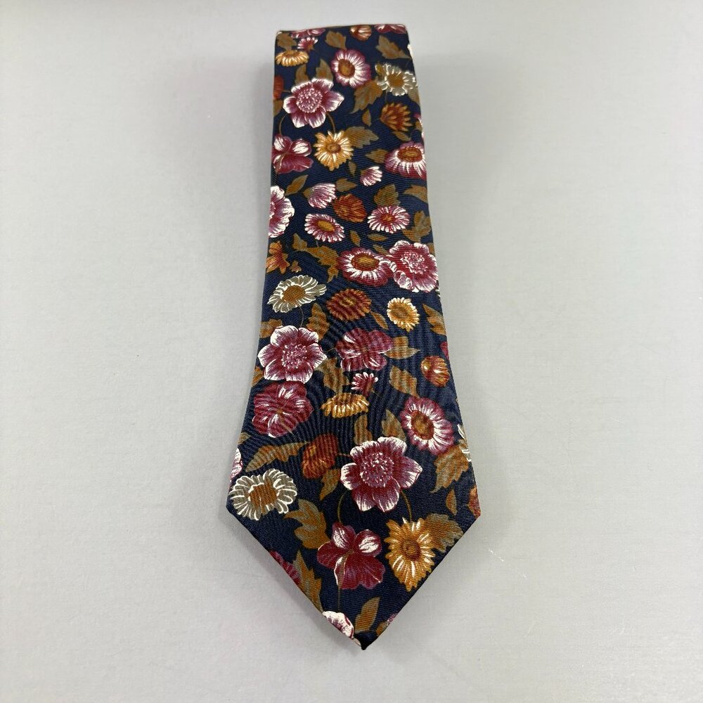 Cambridge Classics Navy Blue Floral Men's Tie 3 1/2" x 60" Vintage